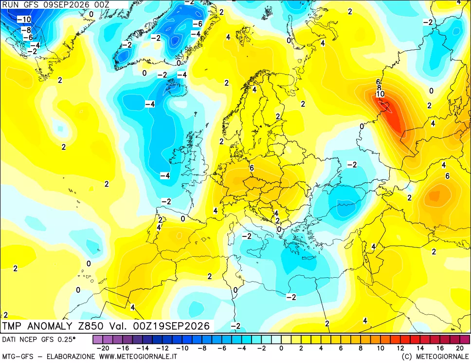 mappa 850 hPa Temp Anomaly vs Cli.No 1981-2010