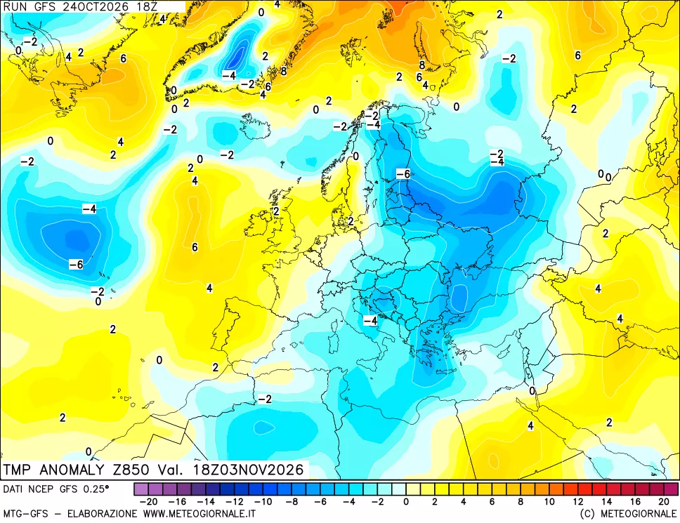 mappa 850 hPa Temp Anomaly vs Cli.No 1981-2010