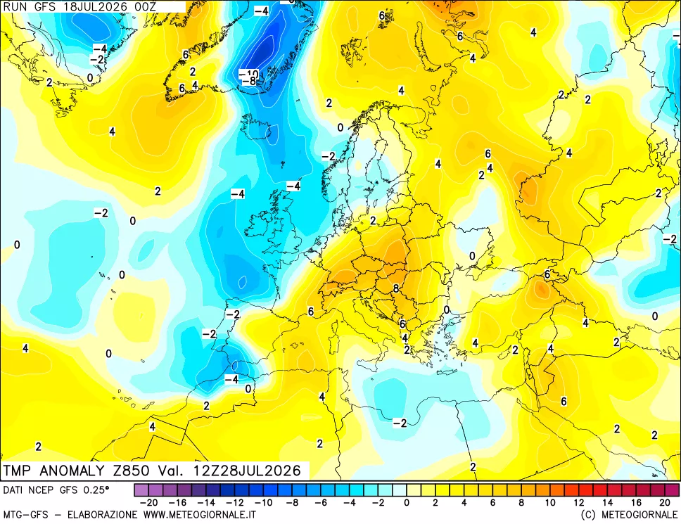 mappa 850 hPa Temp Anomaly vs Cli.No 1981-2010