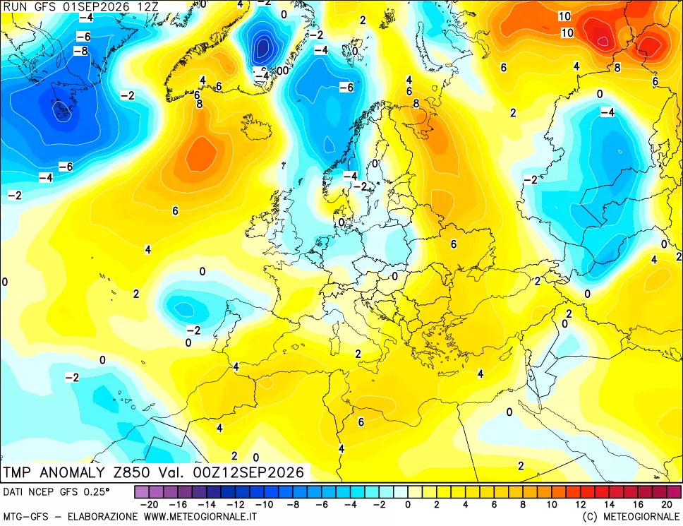 mappa 850 hPa Temp Anomaly vs Cli.No 1981-2010