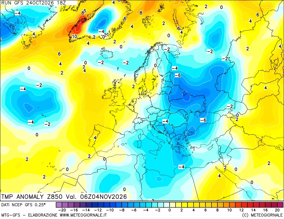 mappa 850 hPa Temp Anomaly vs Cli.No 1981-2010