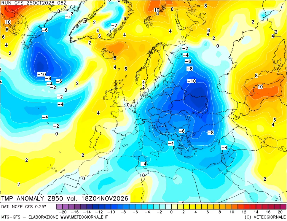 mappa 850 hPa Temp Anomaly vs Cli.No 1981-2010