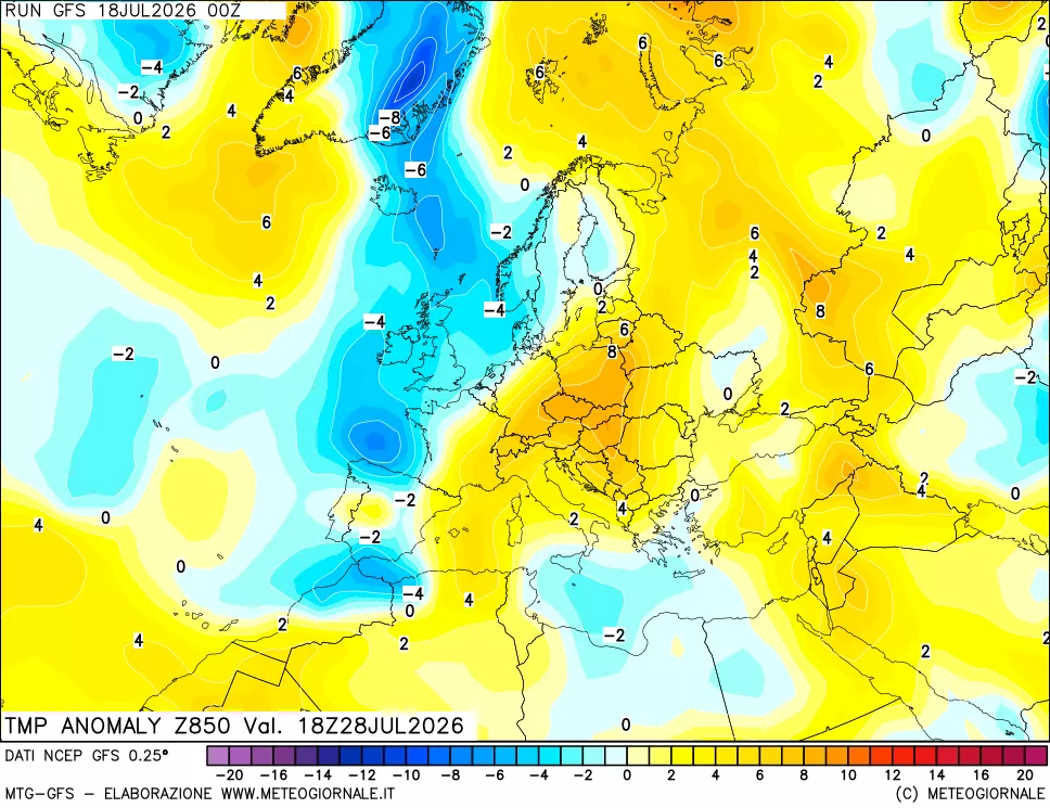 mappa 850 hPa Temp Anomaly vs Cli.No 1981-2010