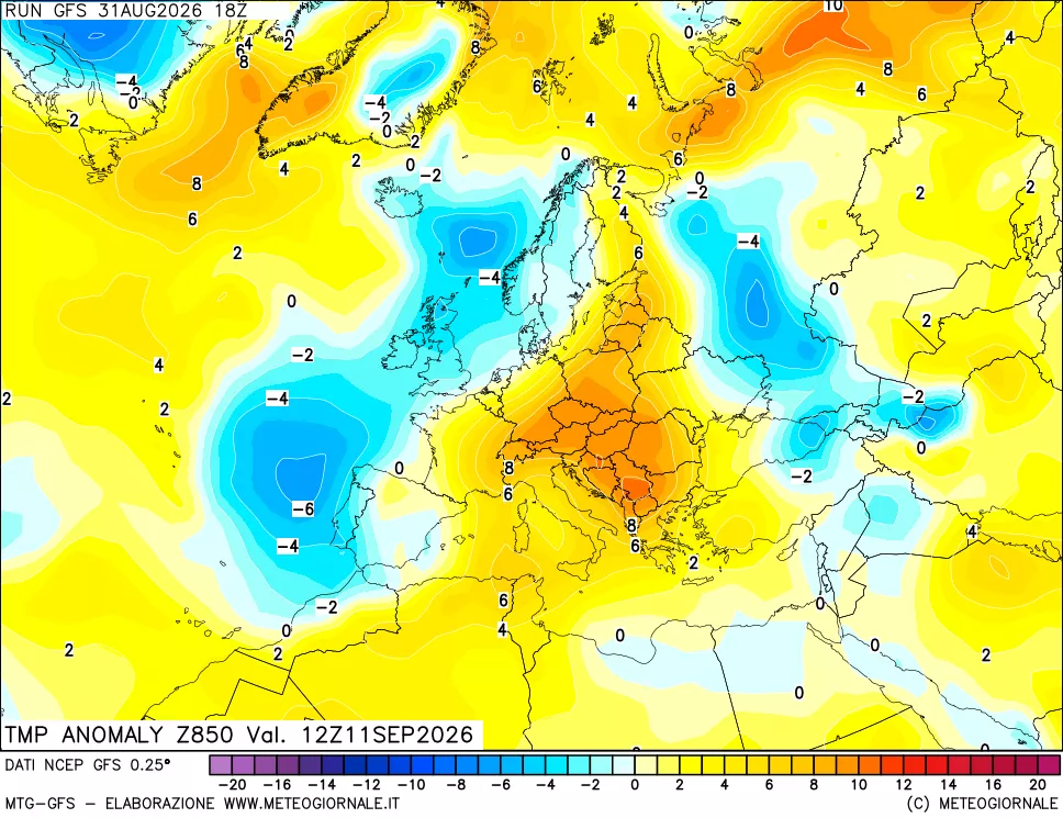 mappa 850 hPa Temp Anomaly vs Cli.No 1981-2010