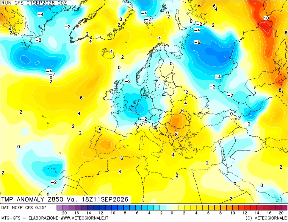 mappa 850 hPa Temp Anomaly vs Cli.No 1981-2010