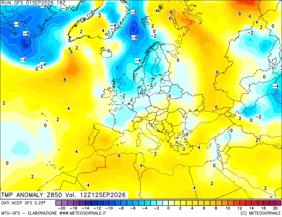 mappa 850 hPa Temp Anomaly vs Cli.No 1981-2010