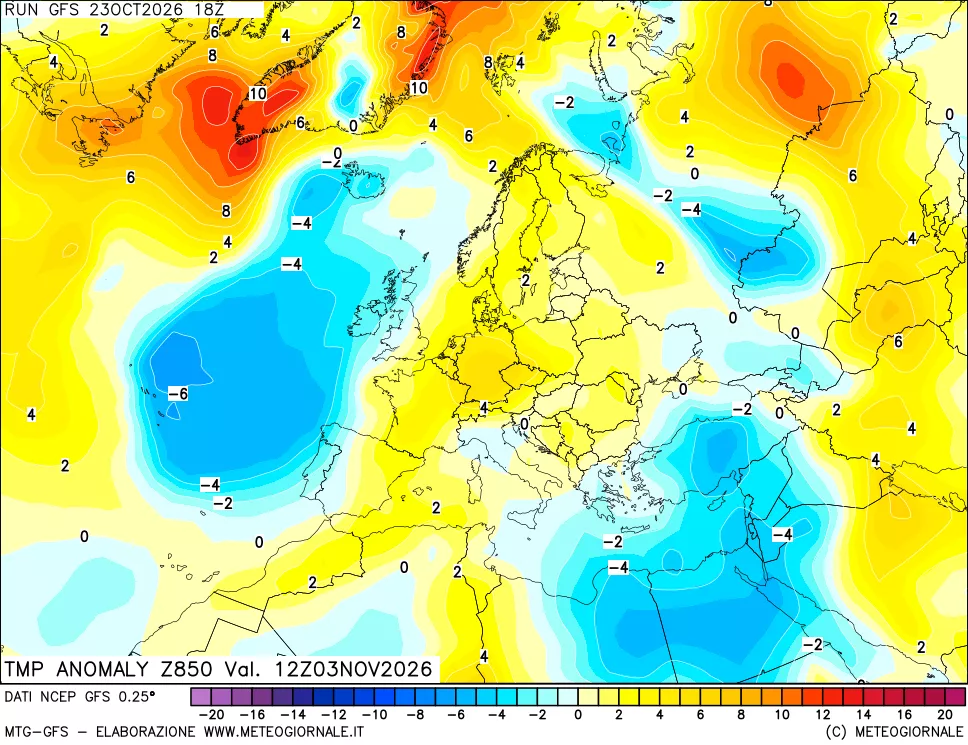 mappa 850 hPa Temp Anomaly vs Cli.No 1981-2010