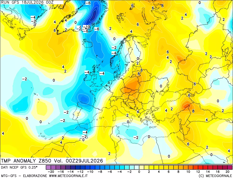mappa 850 hPa Temp Anomaly vs Cli.No 1981-2010