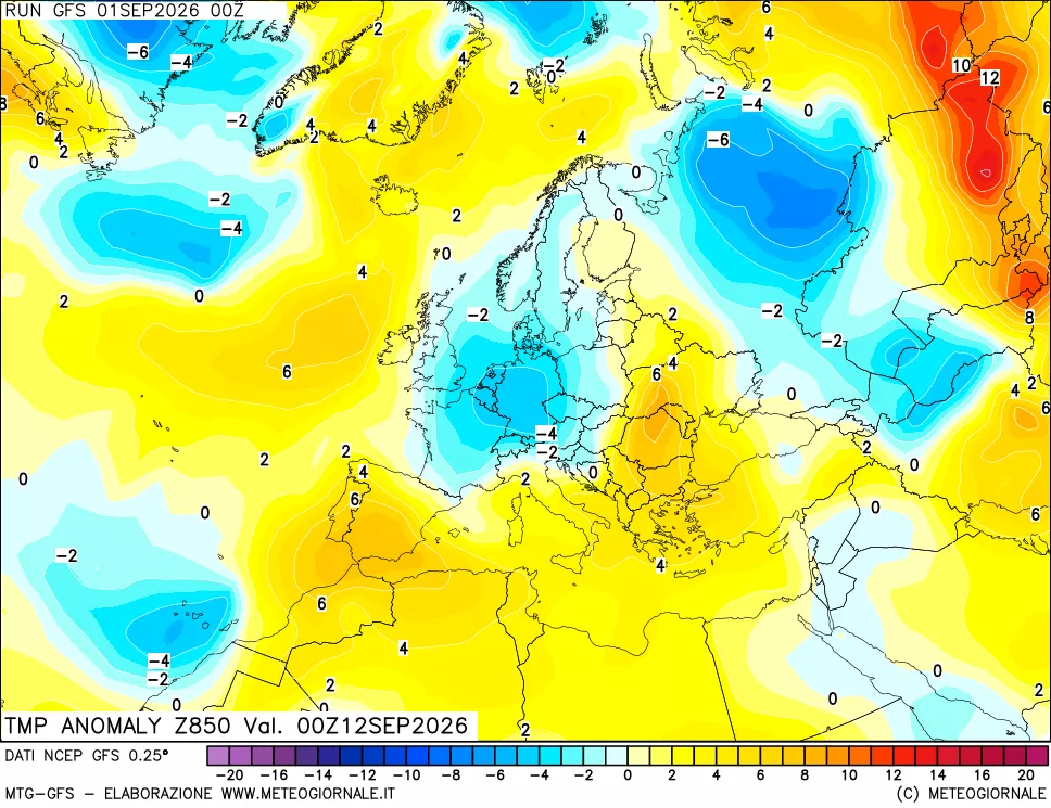 mappa 850 hPa Temp Anomaly vs Cli.No 1981-2010