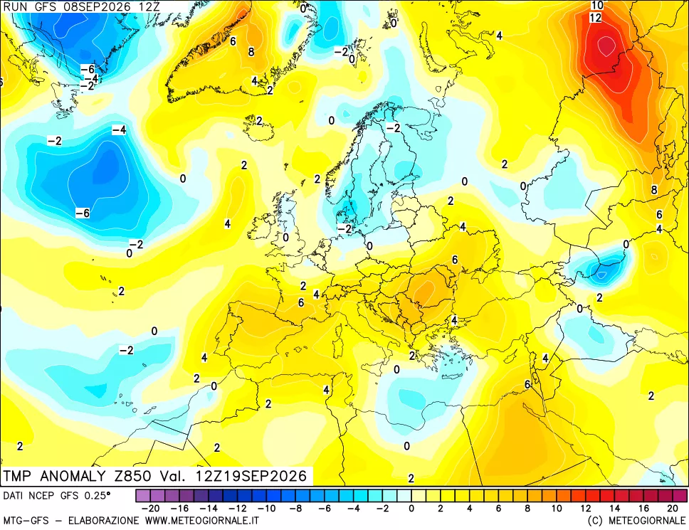 mappa 850 hPa Temp Anomaly vs Cli.No 1981-2010