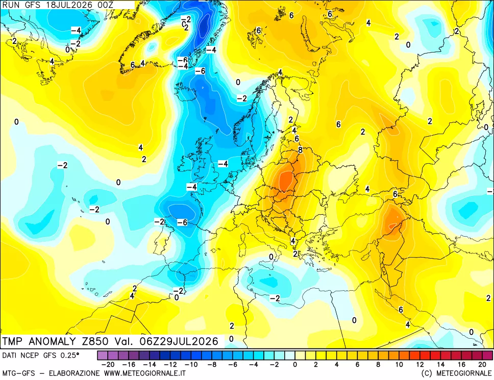 mappa 850 hPa Temp Anomaly vs Cli.No 1981-2010