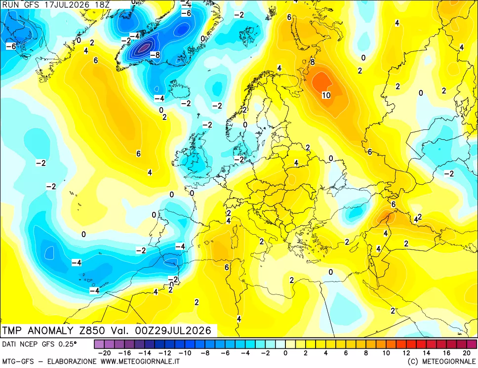 mappa 850 hPa Temp Anomaly vs Cli.No 1981-2010