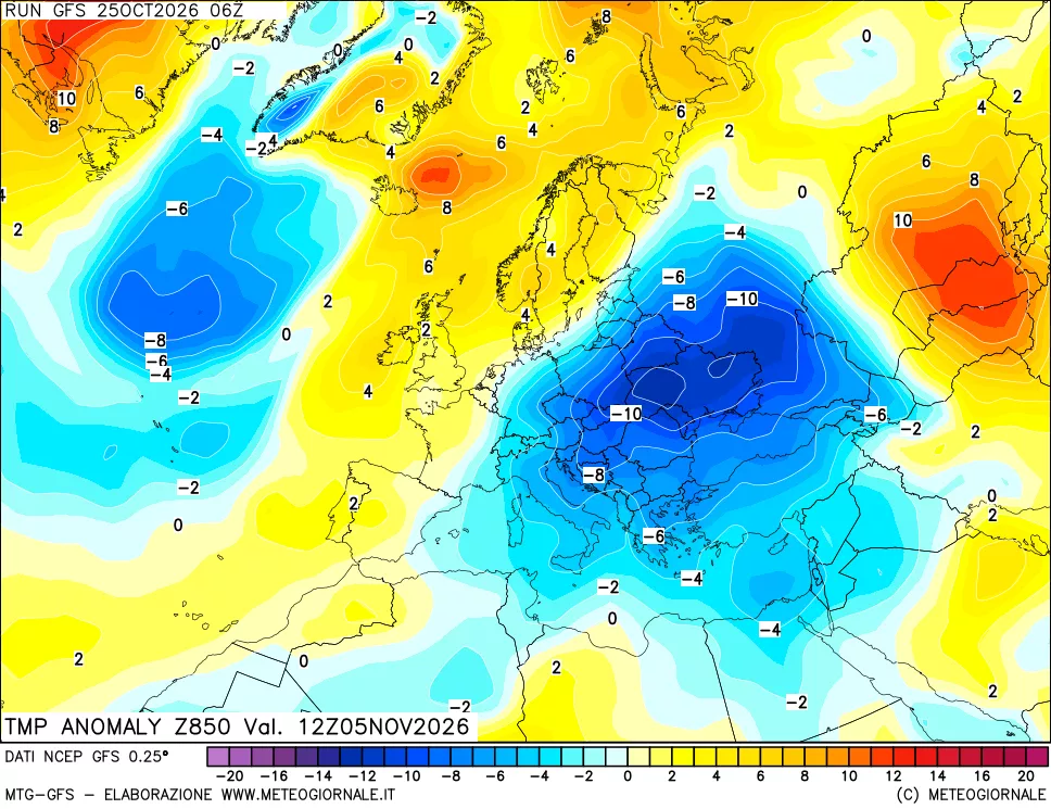 mappa 850 hPa Temp Anomaly vs Cli.No 1981-2010