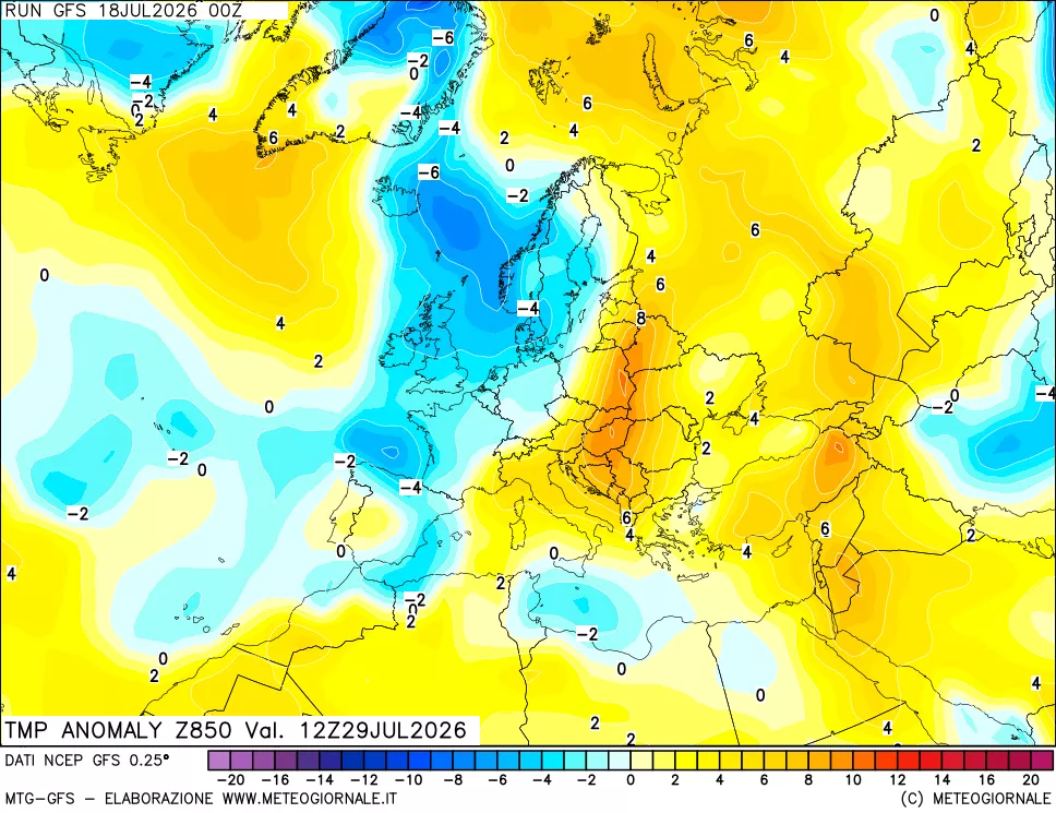 mappa 850 hPa Temp Anomaly vs Cli.No 1981-2010