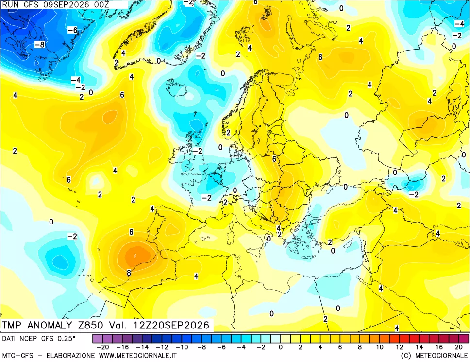 mappa 850 hPa Temp Anomaly vs Cli.No 1981-2010
