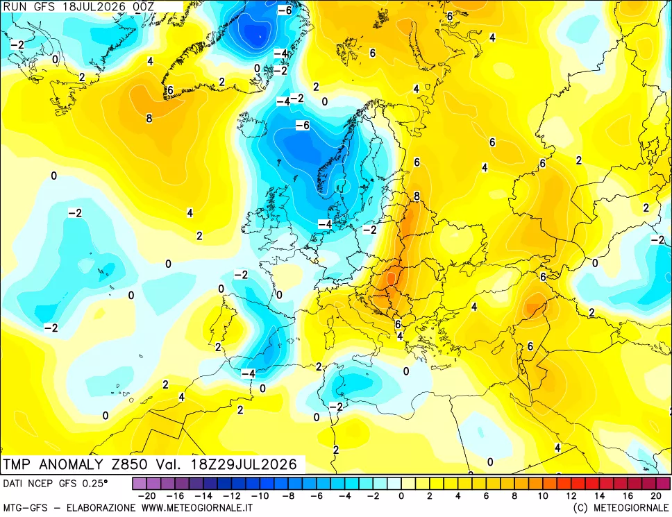 mappa 850 hPa Temp Anomaly vs Cli.No 1981-2010