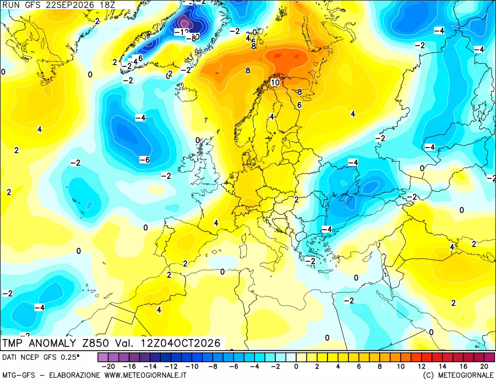 mappa 850 hPa Temp Anomaly vs Cli.No 1981-2010