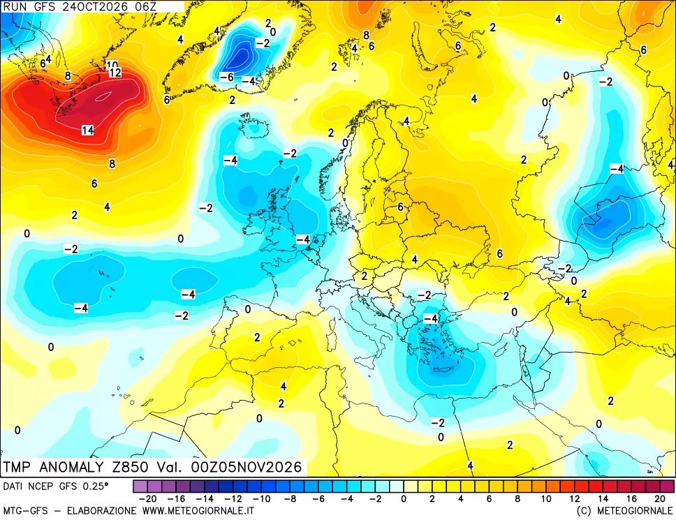 mappa 850 hPa Temp Anomaly vs Cli.No 1981-2010
