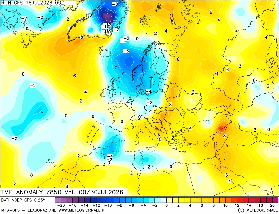 mappa 850 hPa Temp Anomaly vs Cli.No 1981-2010