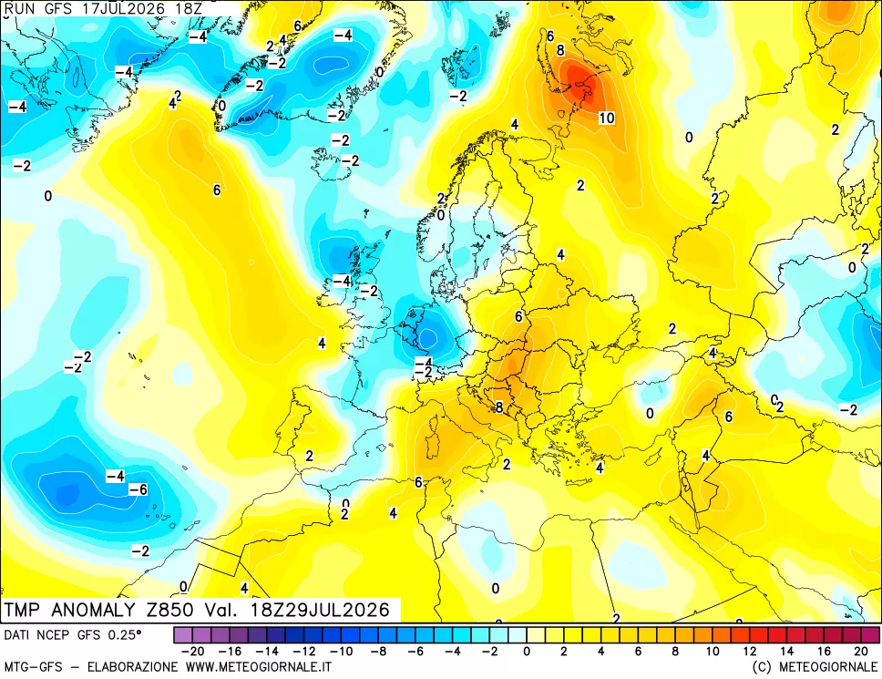 mappa 850 hPa Temp Anomaly vs Cli.No 1981-2010