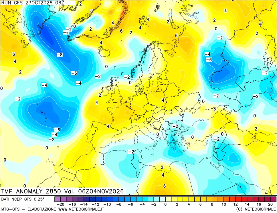 mappa 850 hPa Temp Anomaly vs Cli.No 1981-2010