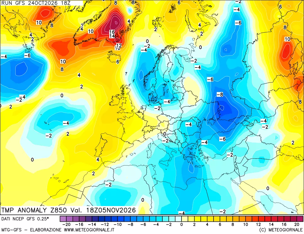 mappa 850 hPa Temp Anomaly vs Cli.No 1981-2010
