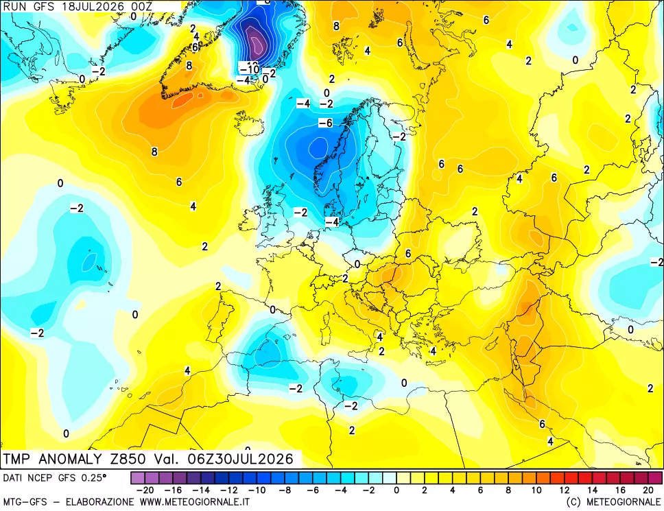mappa 850 hPa Temp Anomaly vs Cli.No 1981-2010