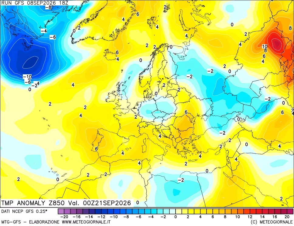 mappa 850 hPa Temp Anomaly vs Cli.No 1981-2010