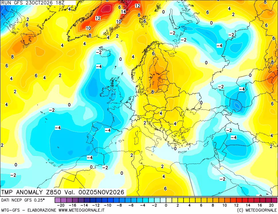 mappa 850 hPa Temp Anomaly vs Cli.No 1981-2010