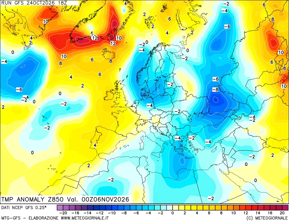 mappa 850 hPa Temp Anomaly vs Cli.No 1981-2010