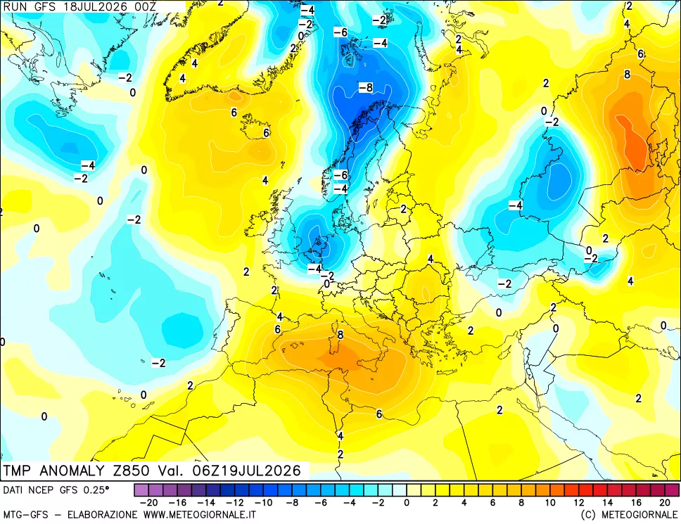 mappa 850 hPa Temp Anomaly vs Cli.No 1981-2010