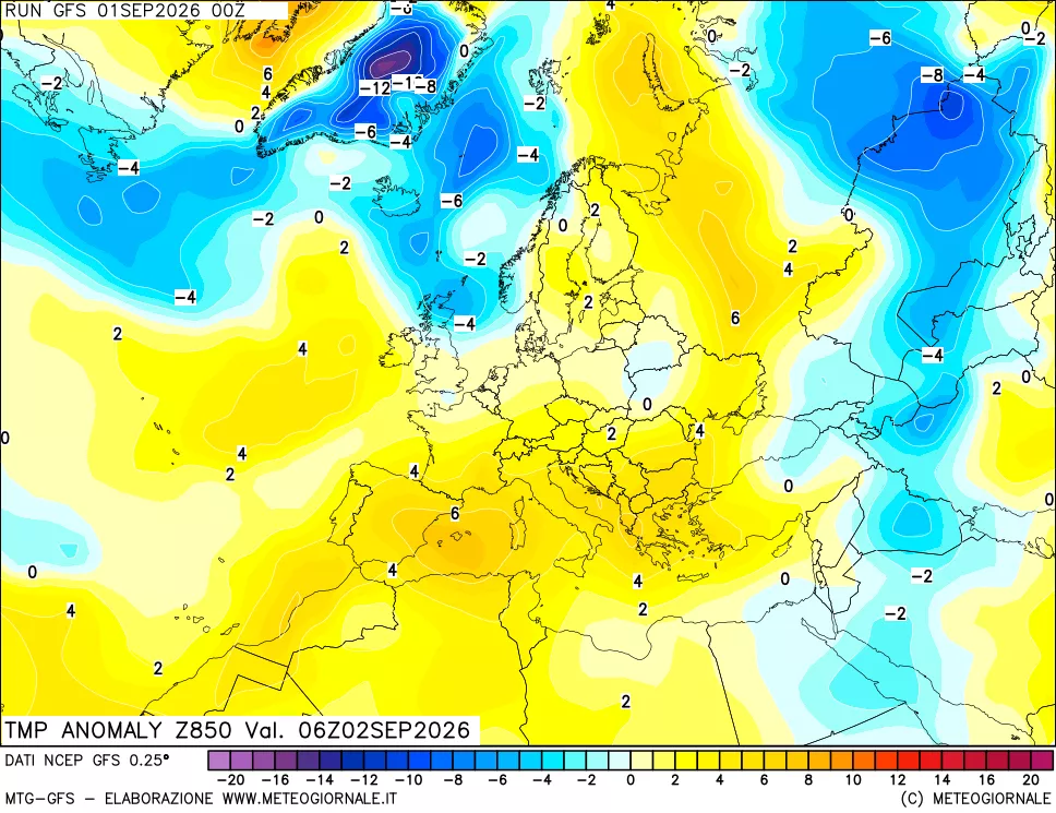 mappa 850 hPa Temp Anomaly vs Cli.No 1981-2010