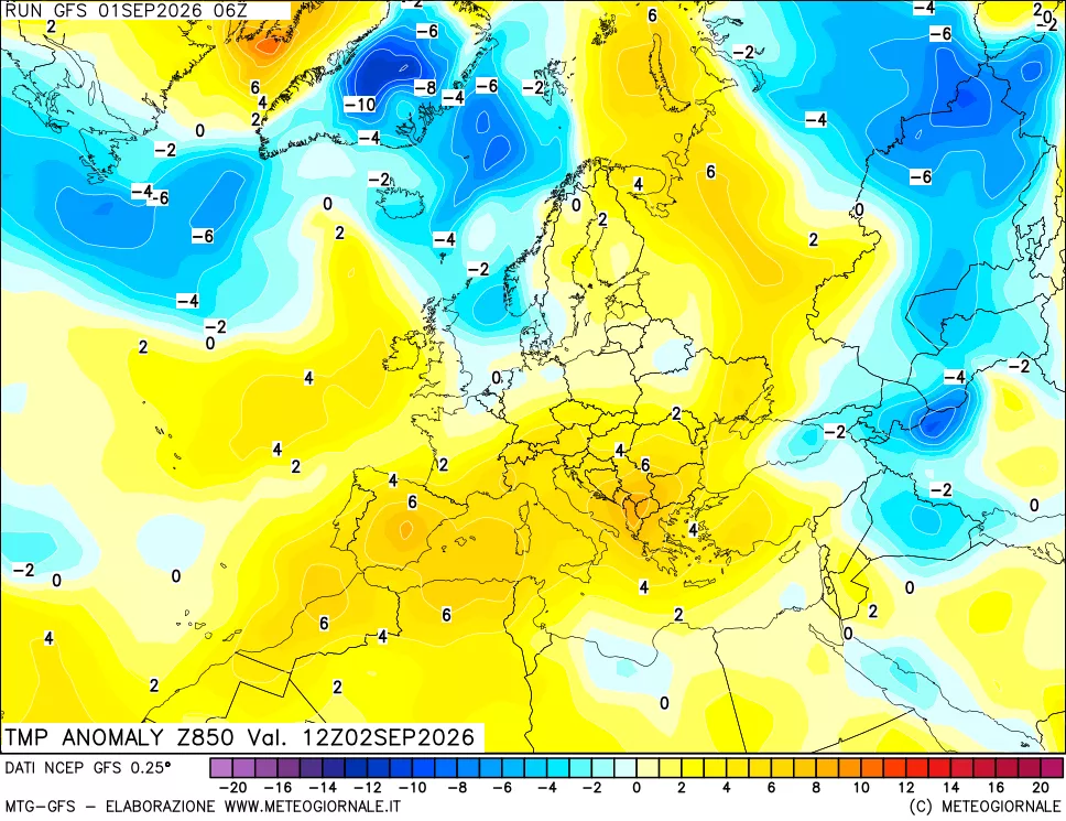 mappa 850 hPa Temp Anomaly vs Cli.No 1981-2010