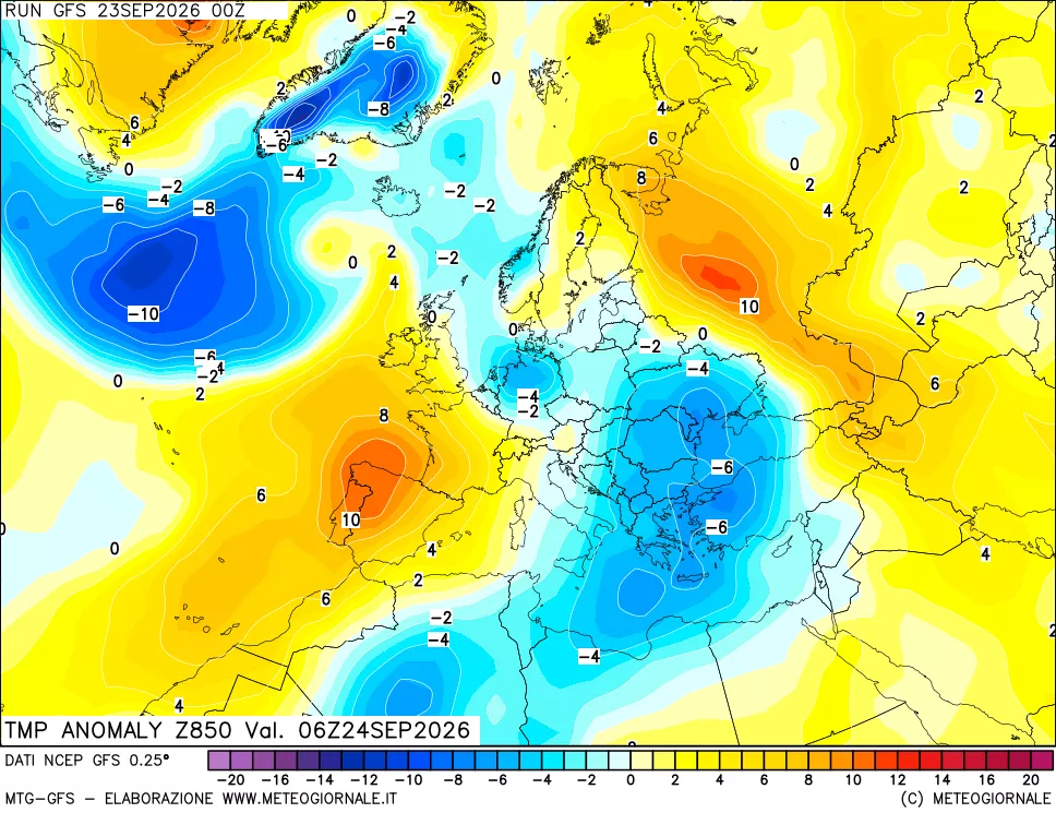 mappa 850 hPa Temp Anomaly vs Cli.No 1981-2010