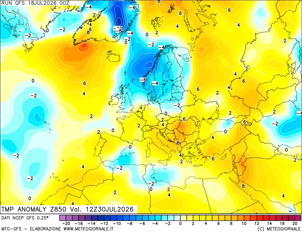 mappa 850 hPa Temp Anomaly vs Cli.No 1981-2010