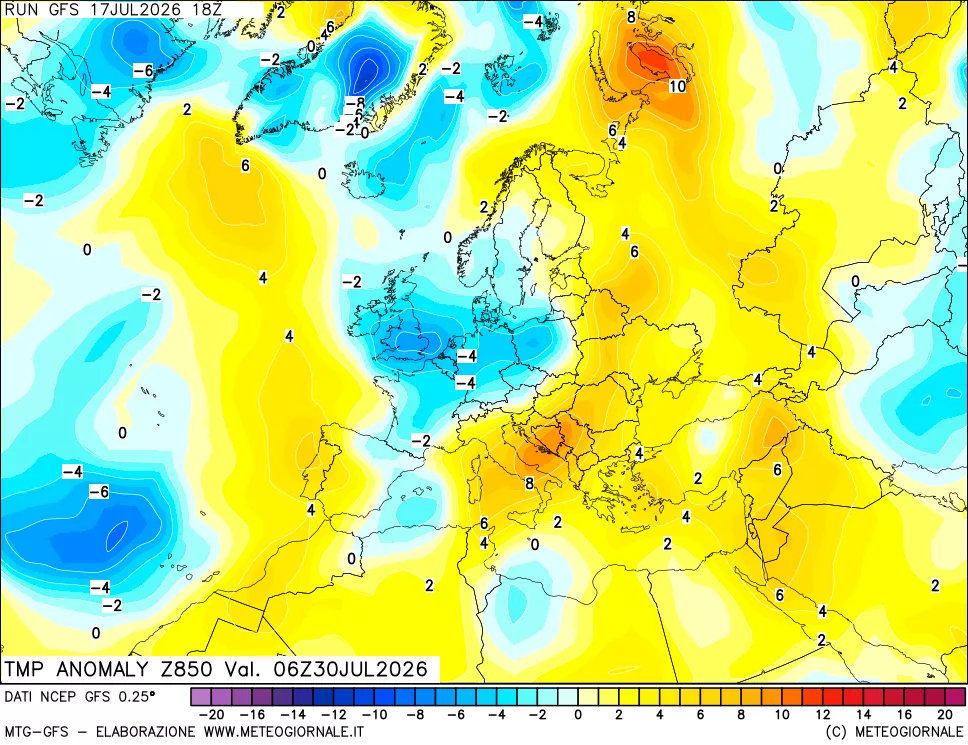 mappa 850 hPa Temp Anomaly vs Cli.No 1981-2010