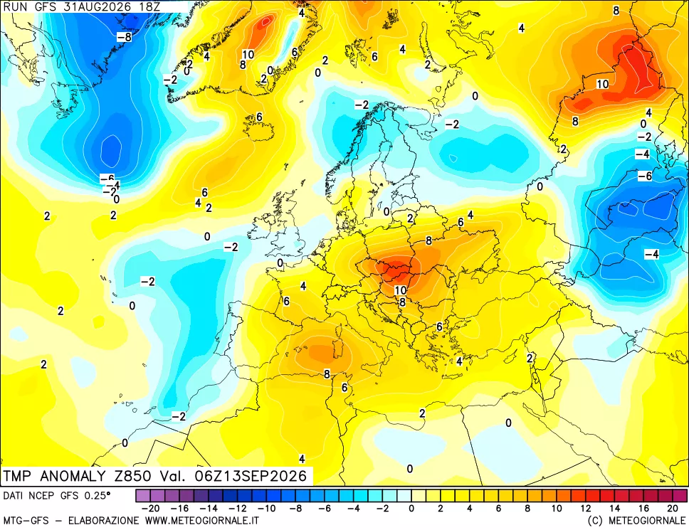 mappa 850 hPa Temp Anomaly vs Cli.No 1981-2010