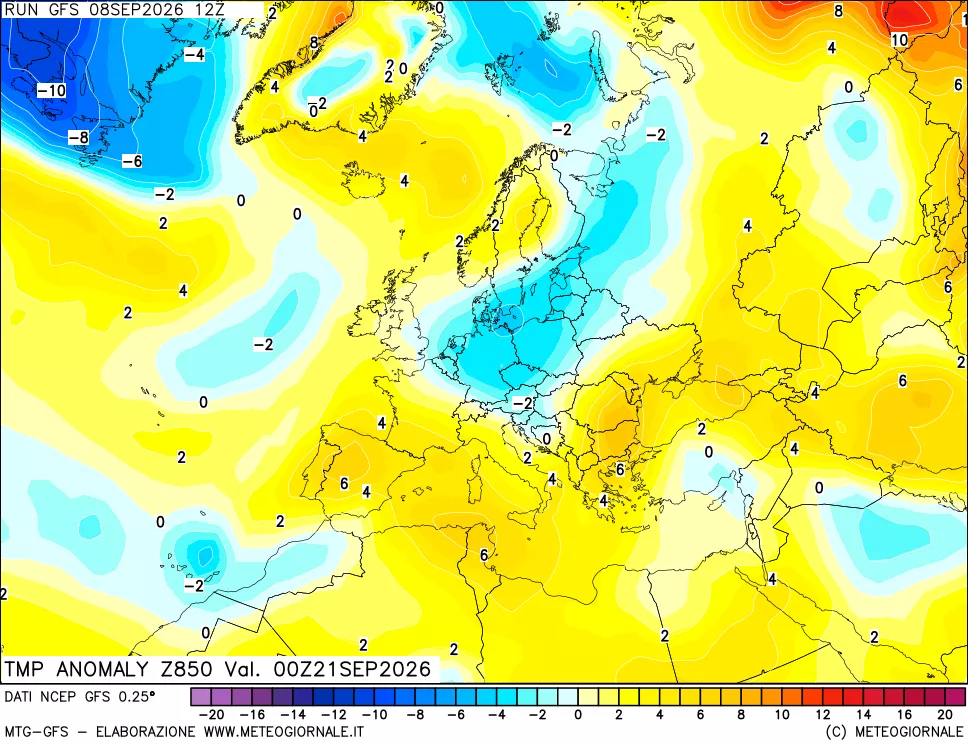 mappa 850 hPa Temp Anomaly vs Cli.No 1981-2010
