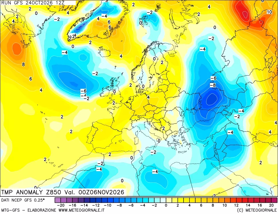mappa 850 hPa Temp Anomaly vs Cli.No 1981-2010