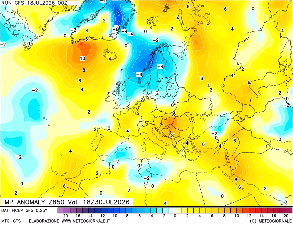 mappa 850 hPa Temp Anomaly vs Cli.No 1981-2010