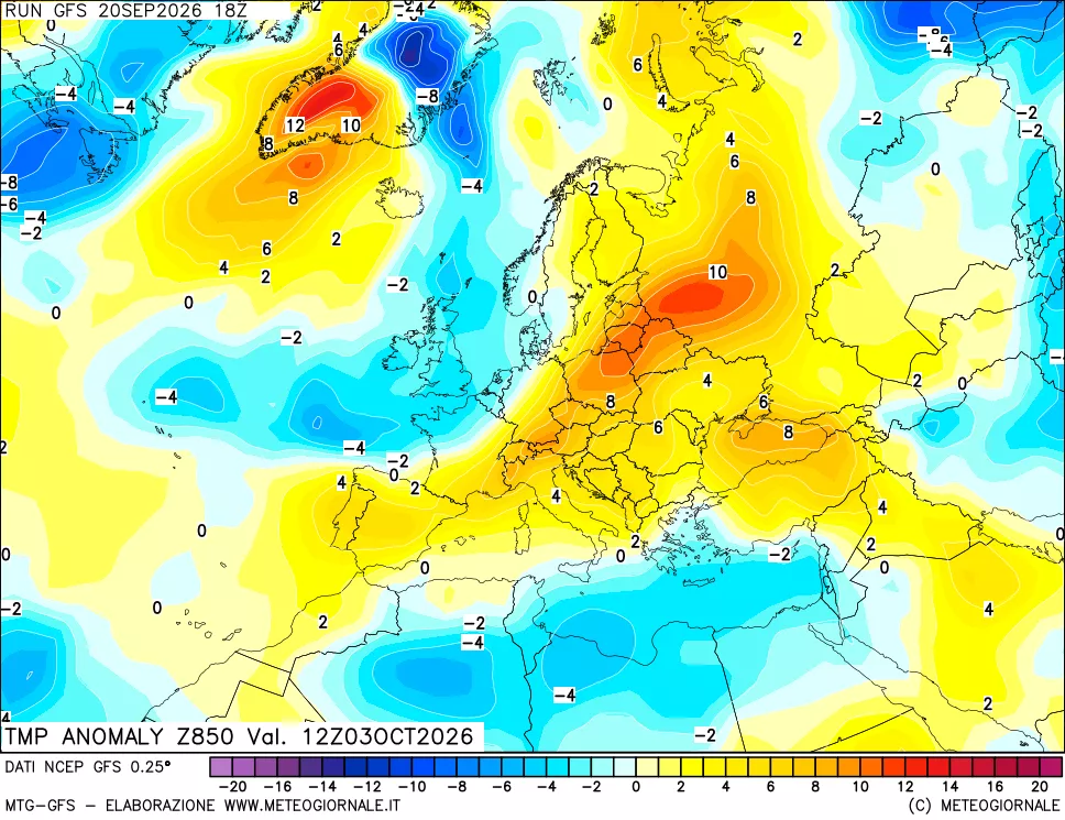 mappa 850 hPa Temp Anomaly vs Cli.No 1981-2010