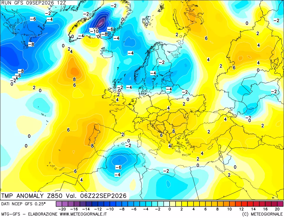 mappa 850 hPa Temp Anomaly vs Cli.No 1981-2010