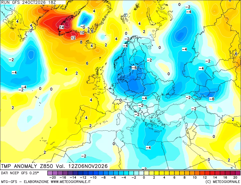 mappa 850 hPa Temp Anomaly vs Cli.No 1981-2010