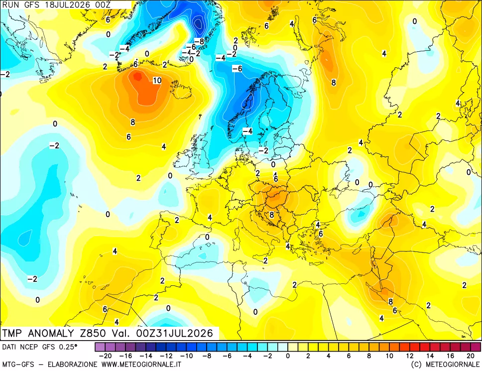mappa 850 hPa Temp Anomaly vs Cli.No 1981-2010