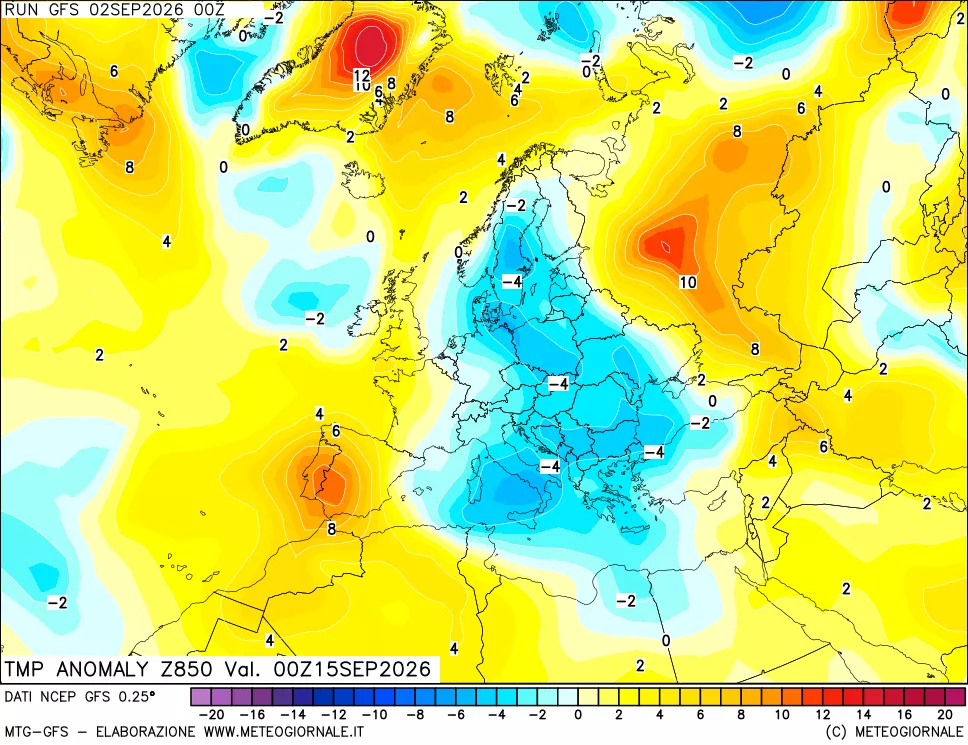 mappa 850 hPa Temp Anomaly vs Cli.No 1981-2010
