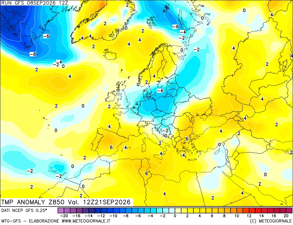 mappa 850 hPa Temp Anomaly vs Cli.No 1981-2010