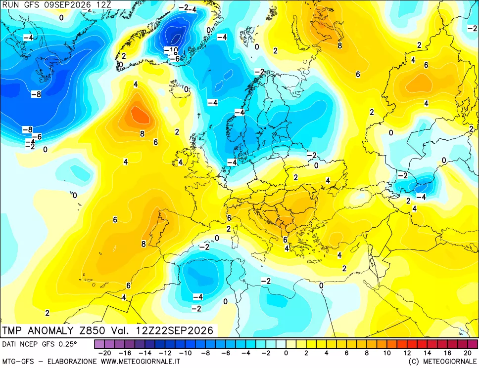 mappa 850 hPa Temp Anomaly vs Cli.No 1981-2010