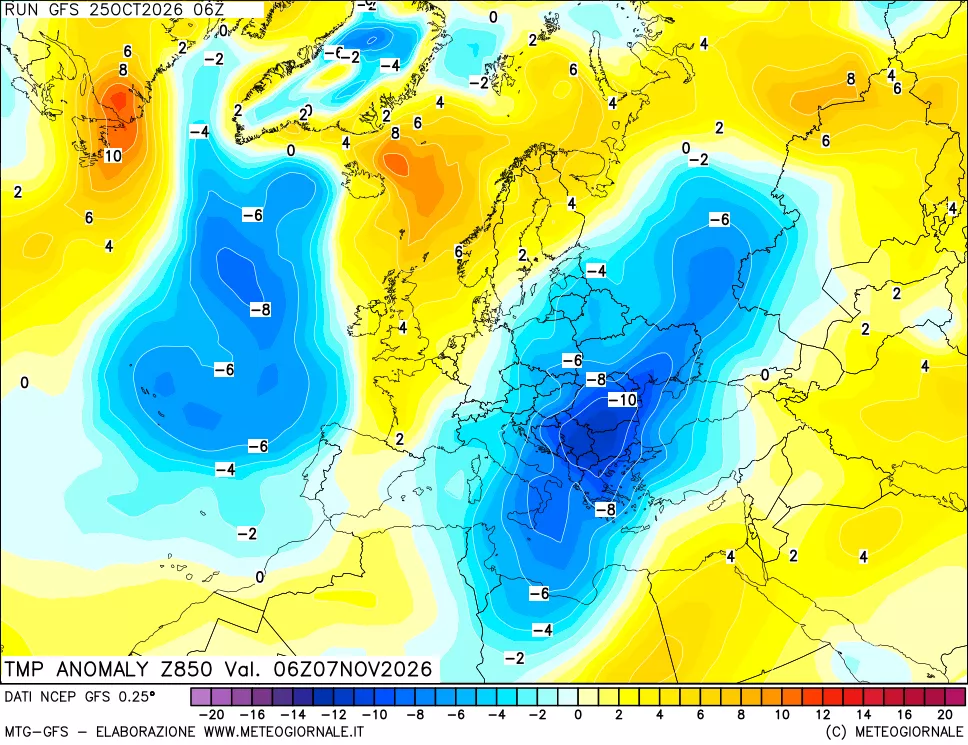 mappa 850 hPa Temp Anomaly vs Cli.No 1981-2010
