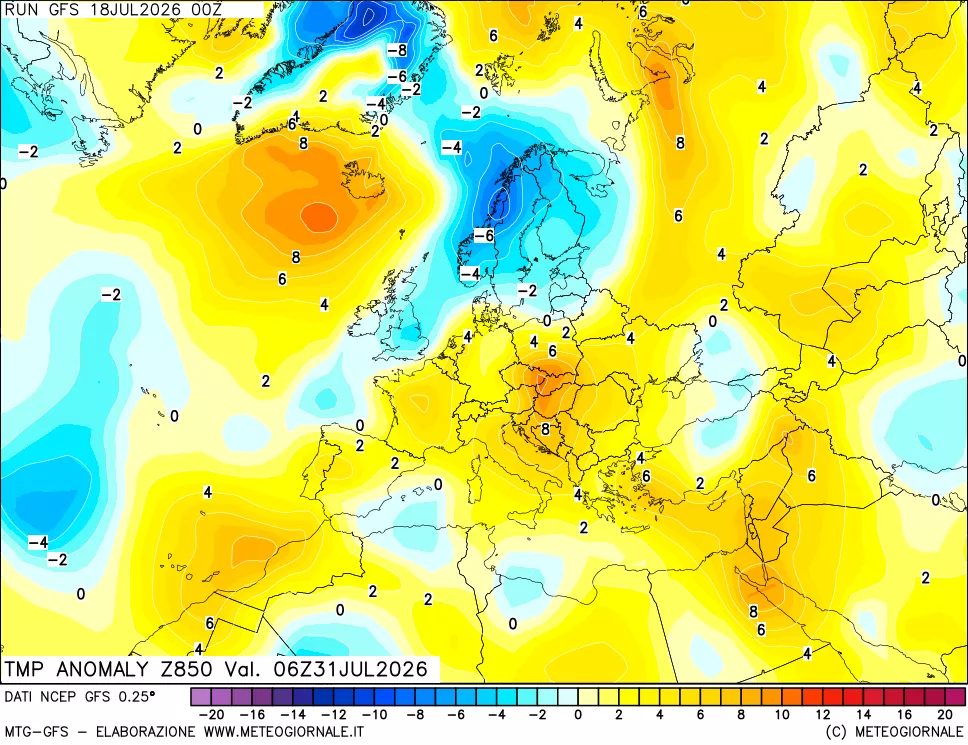 mappa 850 hPa Temp Anomaly vs Cli.No 1981-2010