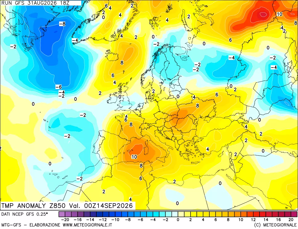 mappa 850 hPa Temp Anomaly vs Cli.No 1981-2010